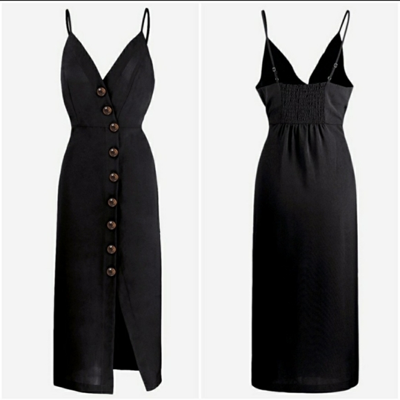 Mint Limit Black Button Midi Dress - Picture 3 of 3